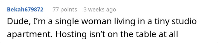 Screenshot of an online comment where a woman says hosting is not an option, highlighting moms doing all the labor in feminism debates.