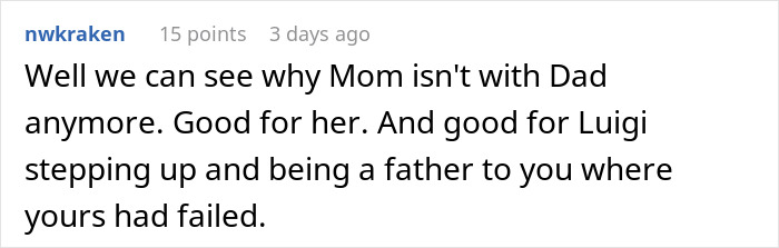Screenshot of a comment discussing a teen&rsquo;s stepmother showing true colors and family dynamics involving insecurity about a kid.