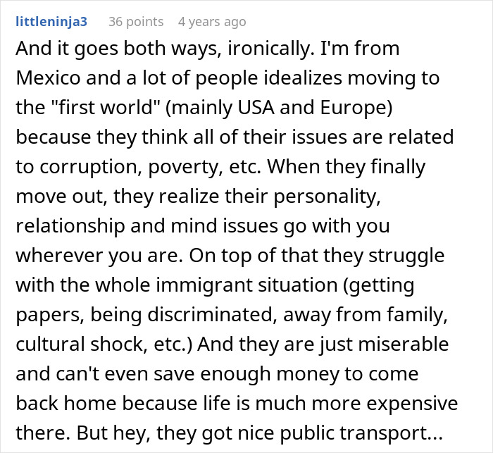 Comment discussing challenges faced by a person moving to an African country seeking a simpler lifestyle.