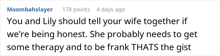 Comment suggesting therapy for wife amid family tension after son comes out, highlighting feelings of family implosion and transphobia. Comment suggesting therapy for wife amid family tension after son comes out, highlighting feelings of family implosion and transphobia.