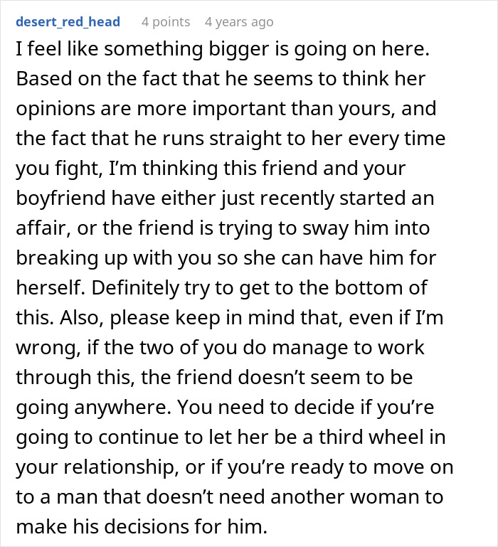 Screenshot of a Reddit comment discussing a cheating boyfriend and astrology-obsessed friend in a relationship conflict.