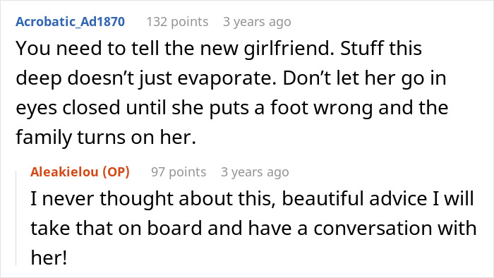 Screenshot of a Reddit conversation discussing repressed rage and issues with a mother-in-law in a family dispute.