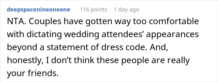 Screenshot of a Reddit comment discussing discomfort with Bride and Groom taking woman's hairy armpits as an insult.