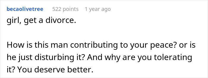 Screenshot of a comment advising a woman to leave a man pushing for an open marriage, highlighting insecurity and emotional struggle. Screenshot of a comment advising a woman to leave a man pushing for an open marriage, highlighting insecurity and emotional struggle.