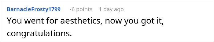 Online comment expressing sarcasm about someone getting aesthetics, reacting to a confrontation involving future child's health risks. Online comment expressing sarcasm about someone getting aesthetics, reacting to a confrontation involving future child's health risks.