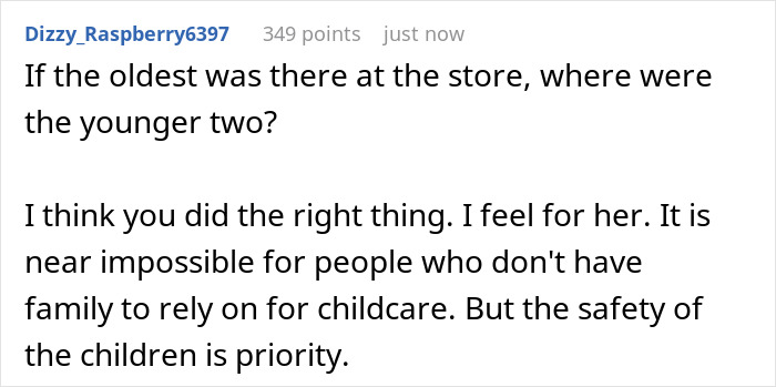 Comment expressing support for woman feeling guilt after calling CPS about coworker’s child safety concerns.