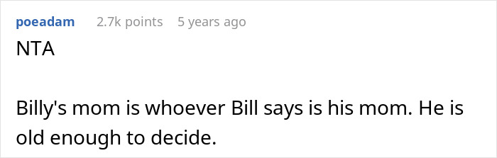 Screenshot of an online comment discussing a woman letting her nephew call her mom and the biological mom's reaction.