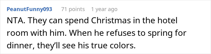 Screenshot of a Reddit comment where user PeanutFunny093 criticizes a guy who kicks siblings out after their surprise plan is revealed.