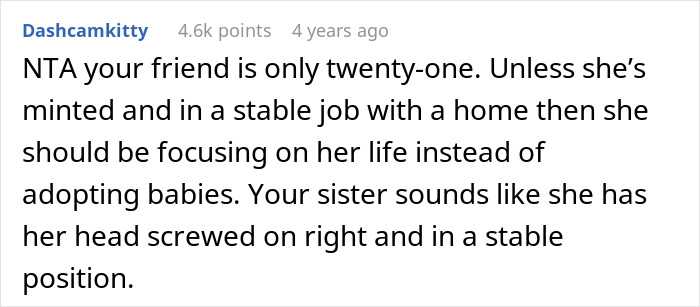 Screenshot of a forum comment discussing a racist woman wanting a friend's white baby and adoption by his sister.