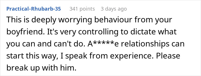 Comment warning about controlling boyfriend shaming girlfriend for loving fiction, calling it make-believe and lowering her IQ. Comment warning about controlling boyfriend shaming girlfriend for loving fiction, calling it make-believe and lowering her IQ.