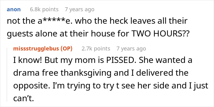 Alt text: Woman feels like she ruined Thanksgiving after blowing up at family for leaving dinner early during the holiday gathering. Alt text: Woman feels like she ruined Thanksgiving after blowing up at family for leaving dinner early during the holiday gathering.