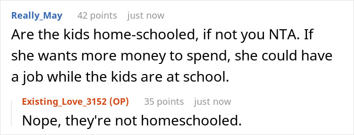 Online discussion about stay-at-home mom feeling poor despite husband giving her 1K per month as fun money.