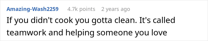 Comment explaining hubby backs out of deal to help clean up after Thanksgiving meal, causing conflict when called out by wife.