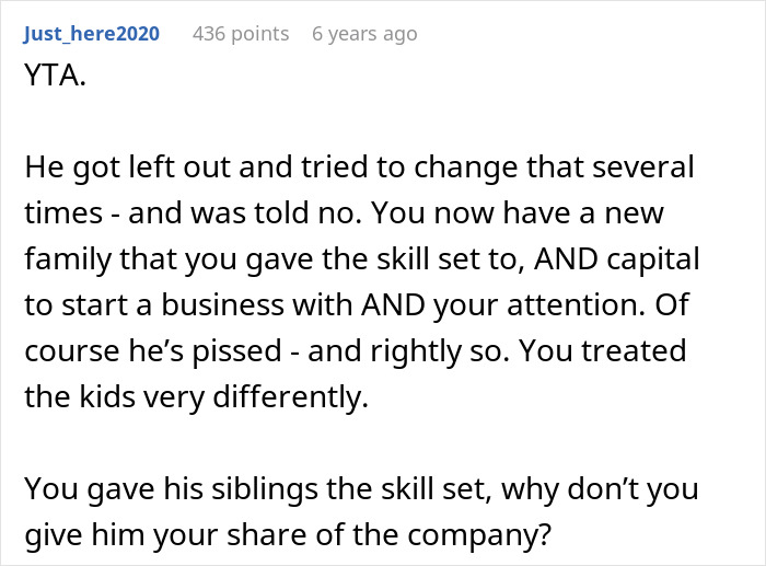 Man upset as dad didn’t pass on craft skills, while half-brothers start a business using those skills. Man upset as dad didn’t pass on craft skills, while half-brothers start a business using those skills.
