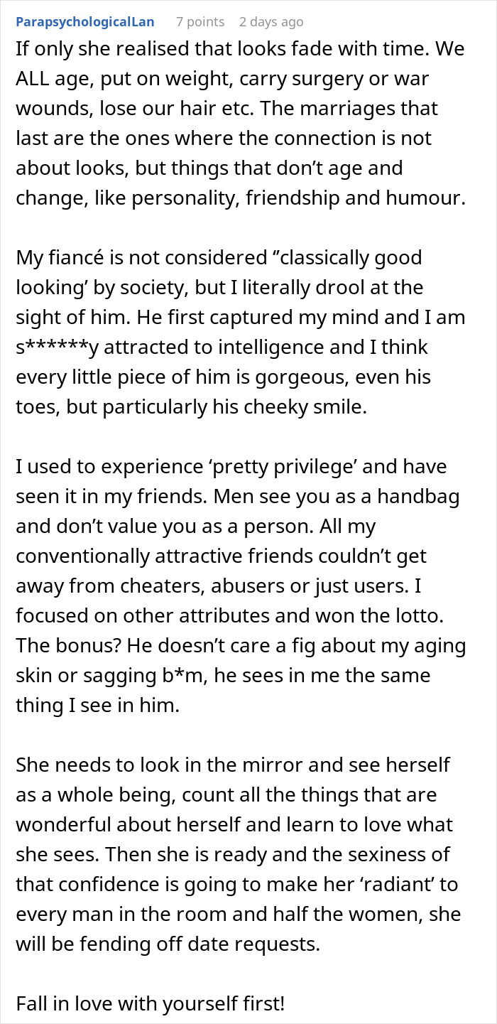 Screenshot of forum text discussing fianc&eacute; complaints about appearance and concerns over wedding photos.