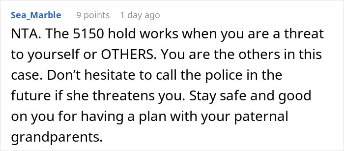 Comment discussing legal holds for threats and advice on safety after a woman threatens her sister&rsquo;s life before being taken away.