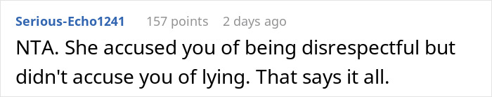 Screenshot of an online comment discussing a lady who won’t help her cruel parents and being called disrespectful.