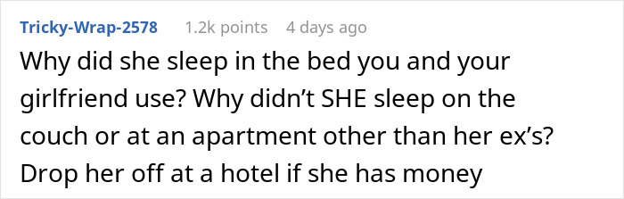 Comment discussing a guy going above and beyond for his ex, questioning why his current partner is upset.