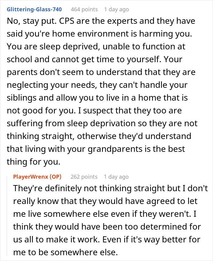 Reddit screenshot about exhausted teen can't sleep from autistic siblings' screaming, parents furious, CPS intervenes Reddit screenshot about exhausted teen can't sleep from autistic siblings' screaming, parents furious, CPS intervenes