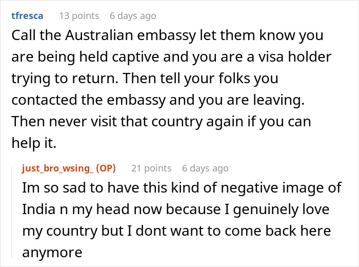 Alt text: Advice on being held hostage at parents&rsquo; place with tips for contacting embassy and planning to leave safely.