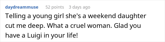 Comment about a teen feeling insecure and finally seeing her stepmother&rsquo;s true colors in a family conflict discussion.