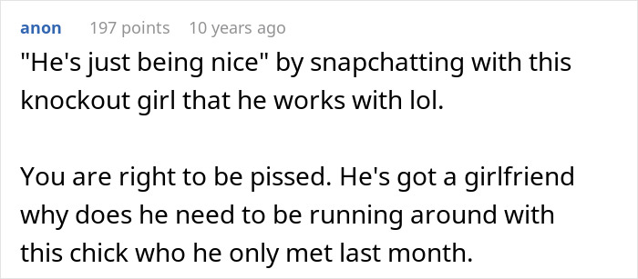 Text message discussing a man losing his girlfriend over a girl at work he has a crush on who is just being nice.