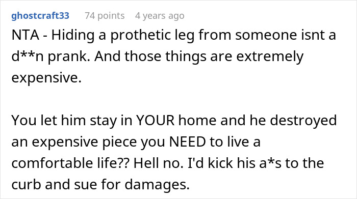 Screenshot of a forum comment discussing a man demanding cousin pay for his cruel prank and the aunt&rsquo;s shocking reaction.