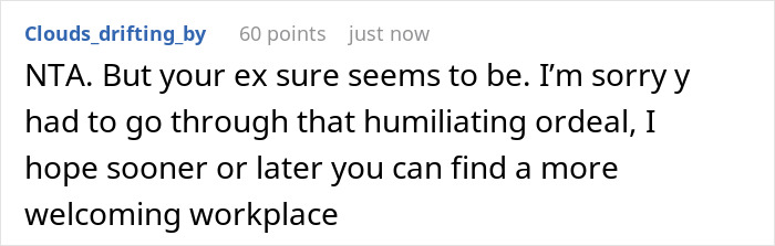 Reddit comment screenshot about a humiliating ordeal, user condemns ex &mdash; racist gift, guy tells GF's coworker