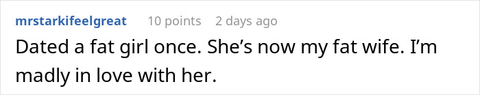 Screenshot of an online comment about a woman finding secret texts of fianc&eacute; complaining about her appearance.