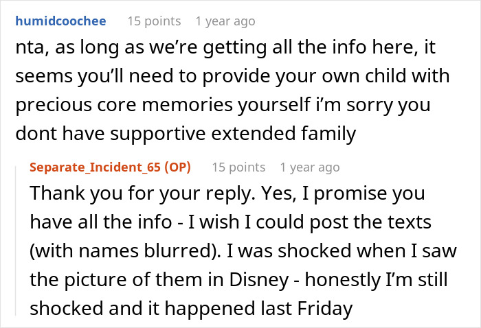 Online discussion about mom furious after dad and stepmom plan Disney trip excluding her and her 9-year-old daughter.