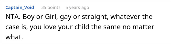 Screenshot of a comment about loving children equally regardless of gender in a discussion about future kids and boys. Screenshot of a comment about loving children equally regardless of gender in a discussion about future kids and boys.