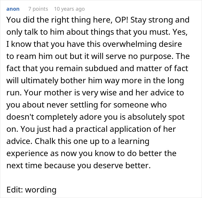 Text post on social media with advice about a man losing his girlfriend over a crush on a girl at work.