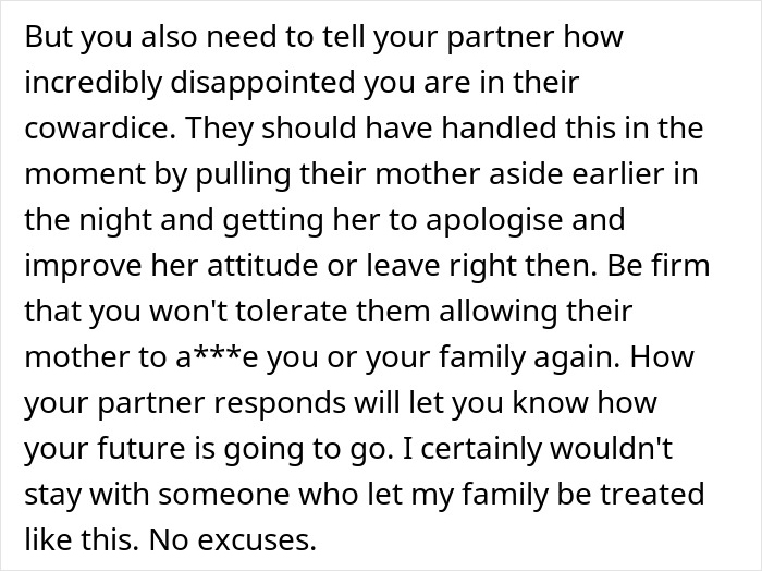 Text excerpt about disappointment in partner's cowardice dealing with toxic mother-in-law during casual Christmas gathering.