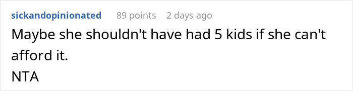 Screenshot of a Reddit comment reacting to a story about a lady expecting her sister to babysit 4 kids for free.