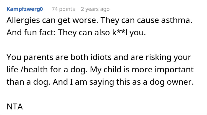 Screenshot of a Reddit comment discussing family conflict involving childcare and a 23-year-old moving out.