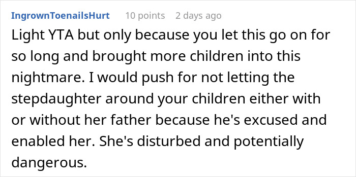 Comment discussing a woman dealing with stepdaughter&rsquo;s behavior and in-laws&rsquo; comments before leaving husband after eight years.