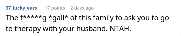 Screenshot of an online comment about family issues related to stepdaughter behavior and in-laws&rsquo; comments in a relationship.