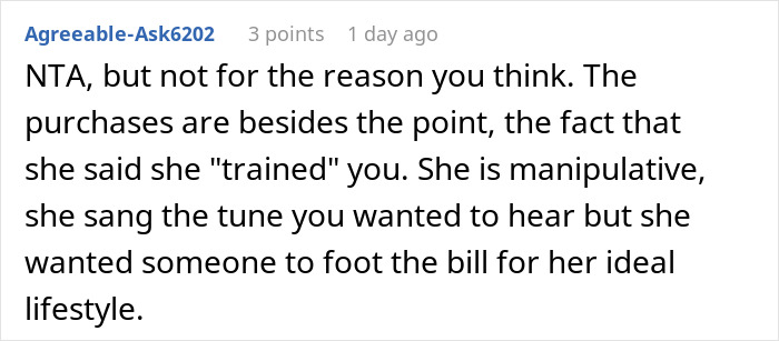 Reddit comment discussing marriage falling apart due to wife treating husband like an ATM without shame.
