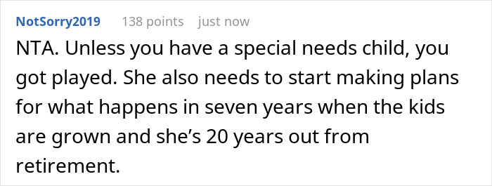 Screenshot of a Reddit comment discussing financial struggles of a stay-at-home mom despite receiving monthly fun money.