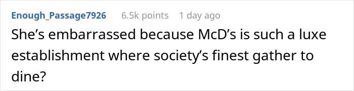 Screenshot of a social media comment about a friend showing true colors at the McDonald's drive thru.