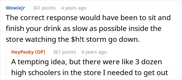 Reddit user comments discussing a coffee shop worker&rsquo;s response after manager enforces strict rules.