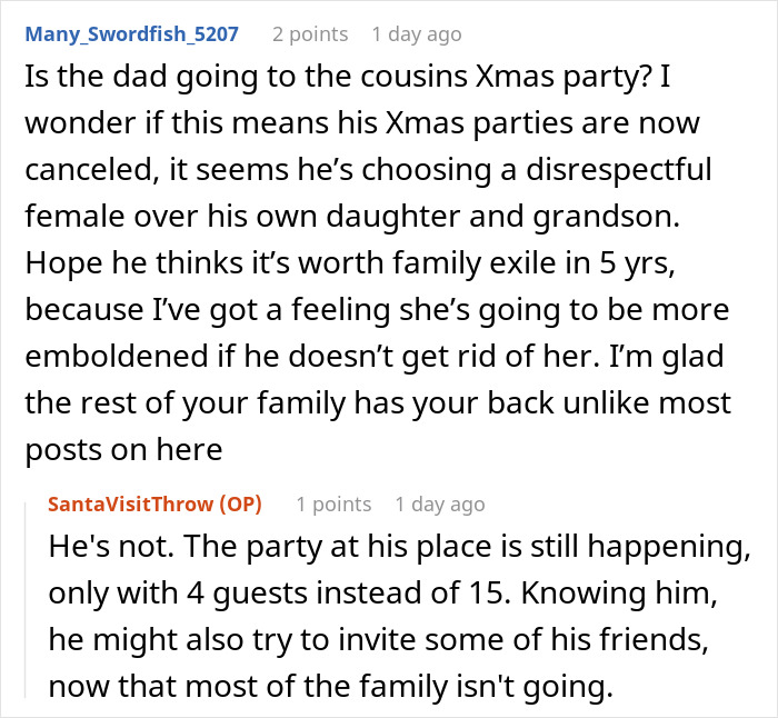 Step-grandma sneaks baby to Santa while watching him, causing loss of babysitting privileges forever during holiday visit.