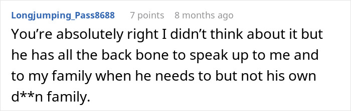 Screenshot of a forum comment discussing a husband who won&rsquo;t stand up to his mother, causing marital tension.