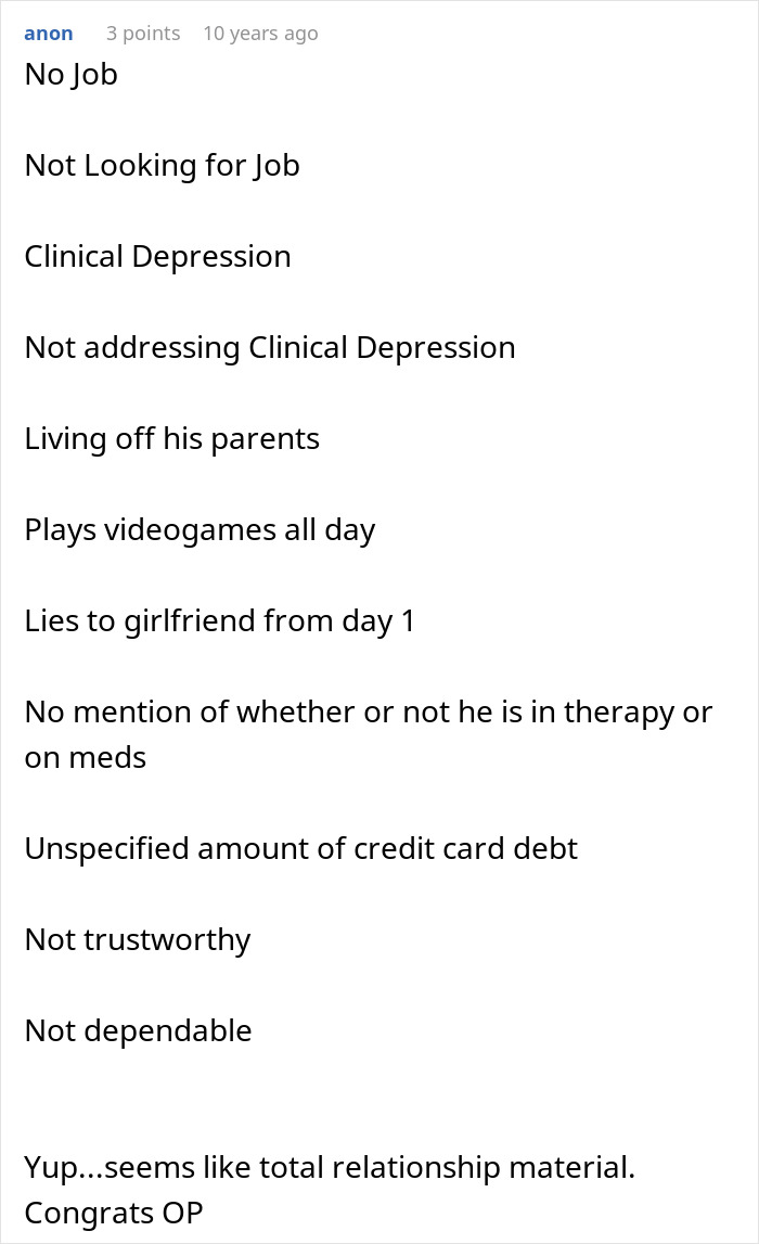 Text post listing reasons a boyfriend built a relationship on lies, showing issues like dishonesty and lack of trustworthiness.