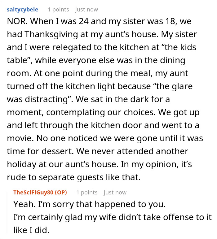 Son annoyed to be placed at overflow table as parents let friends sit at main table for Thanksgiving dinner.