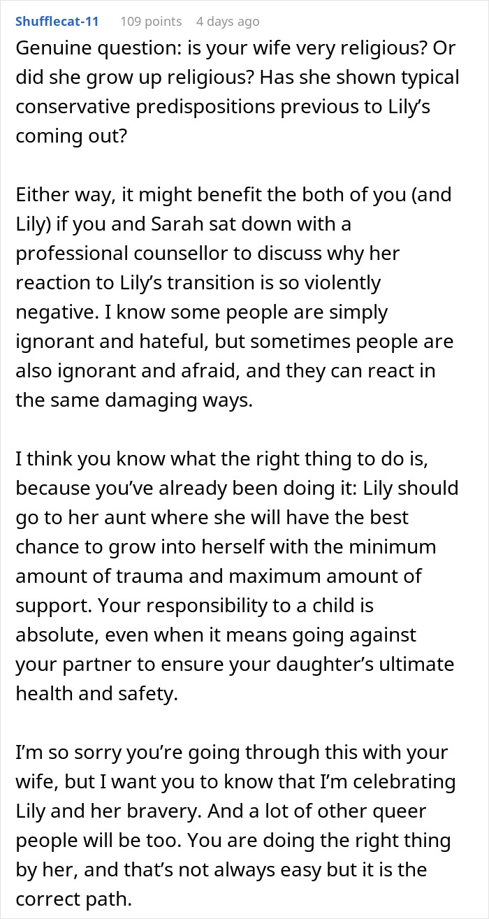 Online discussion advice addressing wife’s transphobic reaction after son’s coming out, husband feeling family is imploding. Online discussion advice addressing wife’s transphobic reaction after son’s coming out, husband feeling family is imploding.