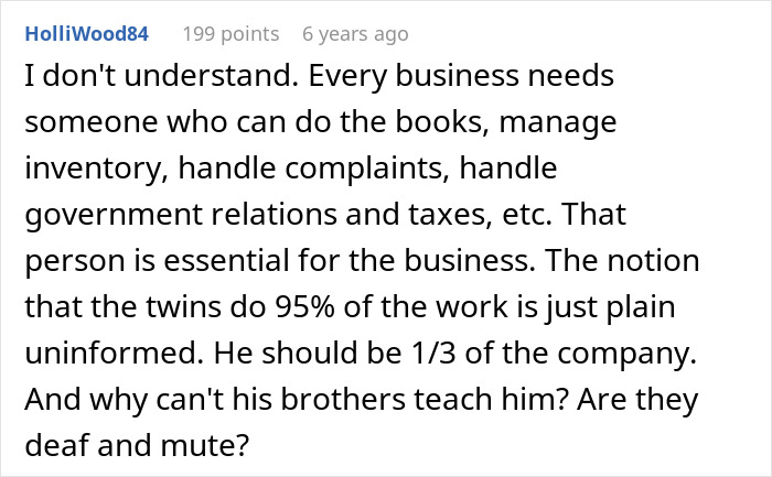 Alt text: Screenshot of a comment discussing the importance of craft skills in business and frustrations over lack of teaching by family. Alt text: Screenshot of a comment discussing the importance of craft skills in business and frustrations over lack of teaching by family.