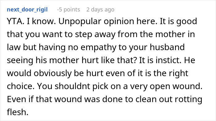 Reddit comment discussing empathy towards husband and mother-in-law conflict in a marriage falling apart scenario.