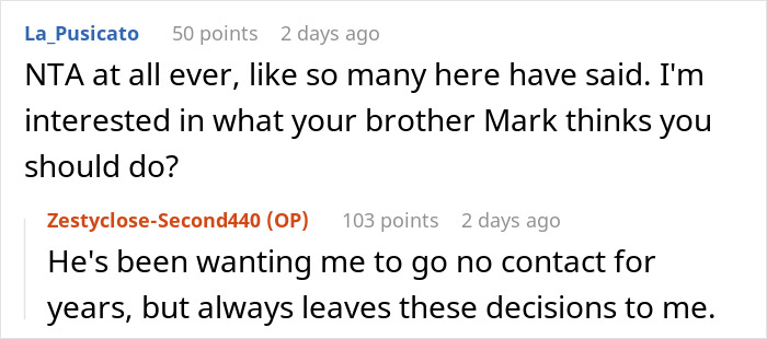 Screenshot of an online discussion about a woman conceived as spare parts for her brother deciding to say no after a lifetime of sacrifice. Screenshot of an online discussion about a woman conceived as spare parts for her brother deciding to say no after a lifetime of sacrifice.