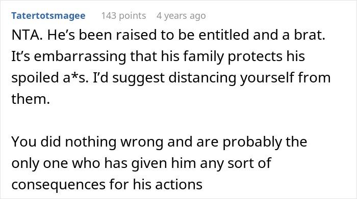 Reddit comment discussing family conflict over woman having half-brother arrested for stealing her car.